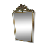 Ancien miroir style Louis XV patine doré et blanc, 145×82cms