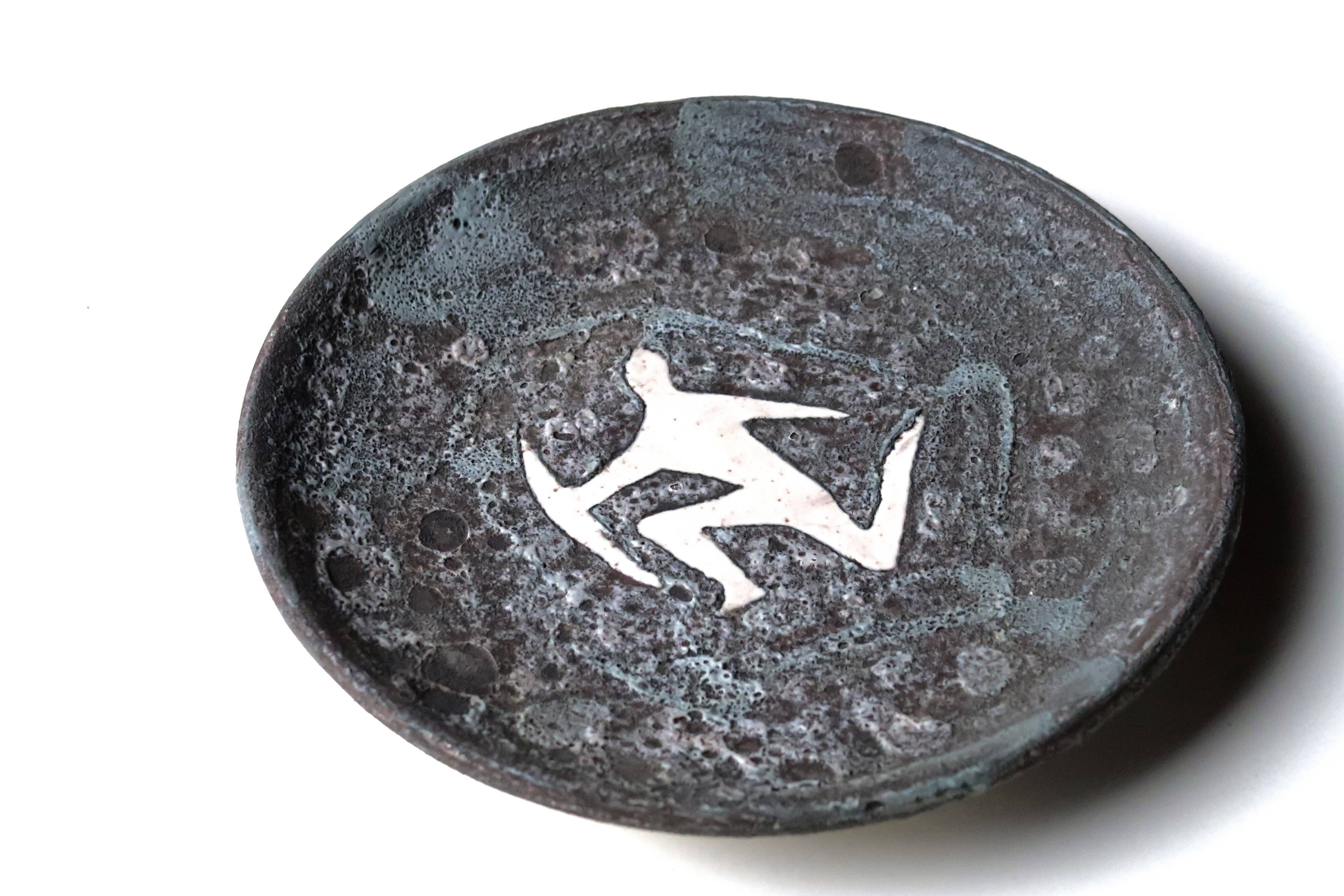 Wall plate in ceramic fat lava, rock decoration, 70s