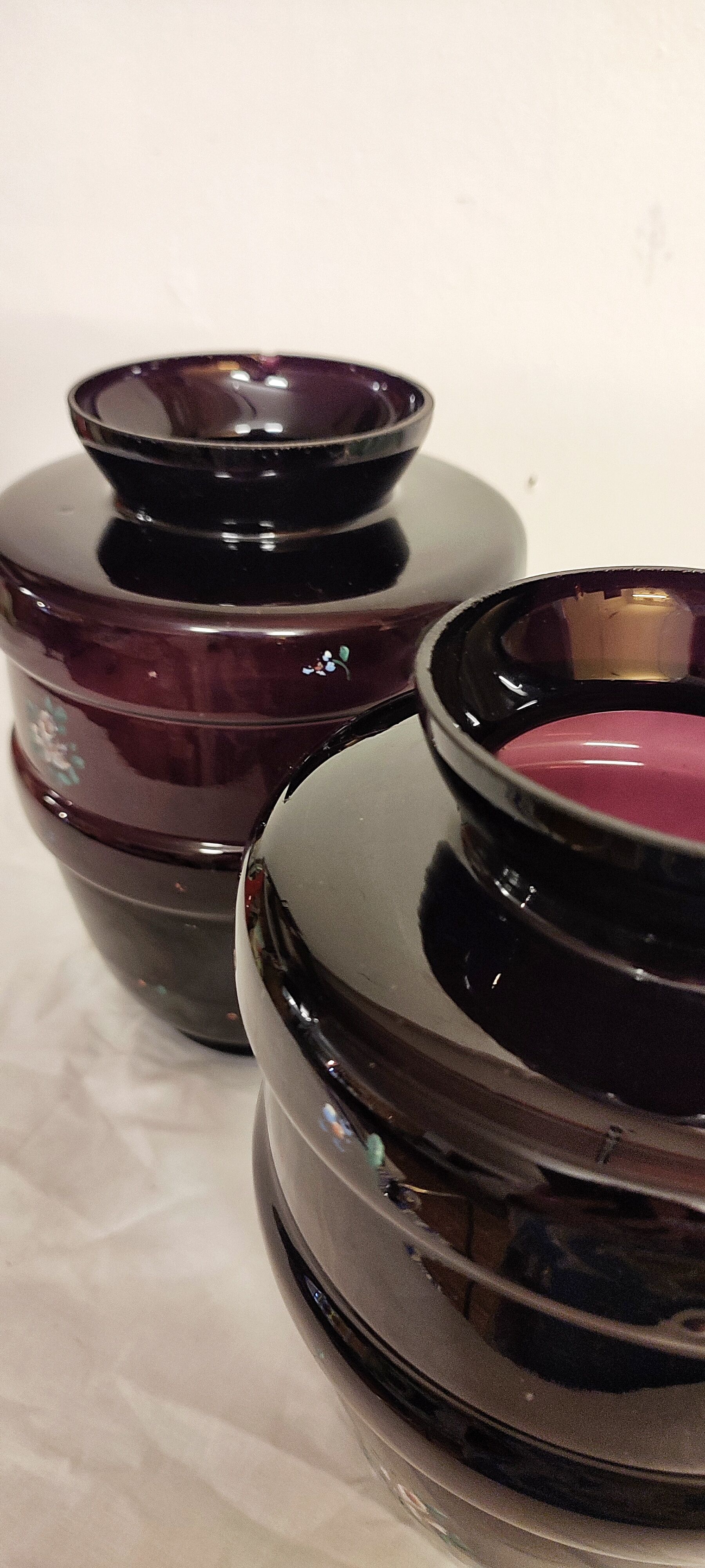 Pair of painted glass vases, France, 1940