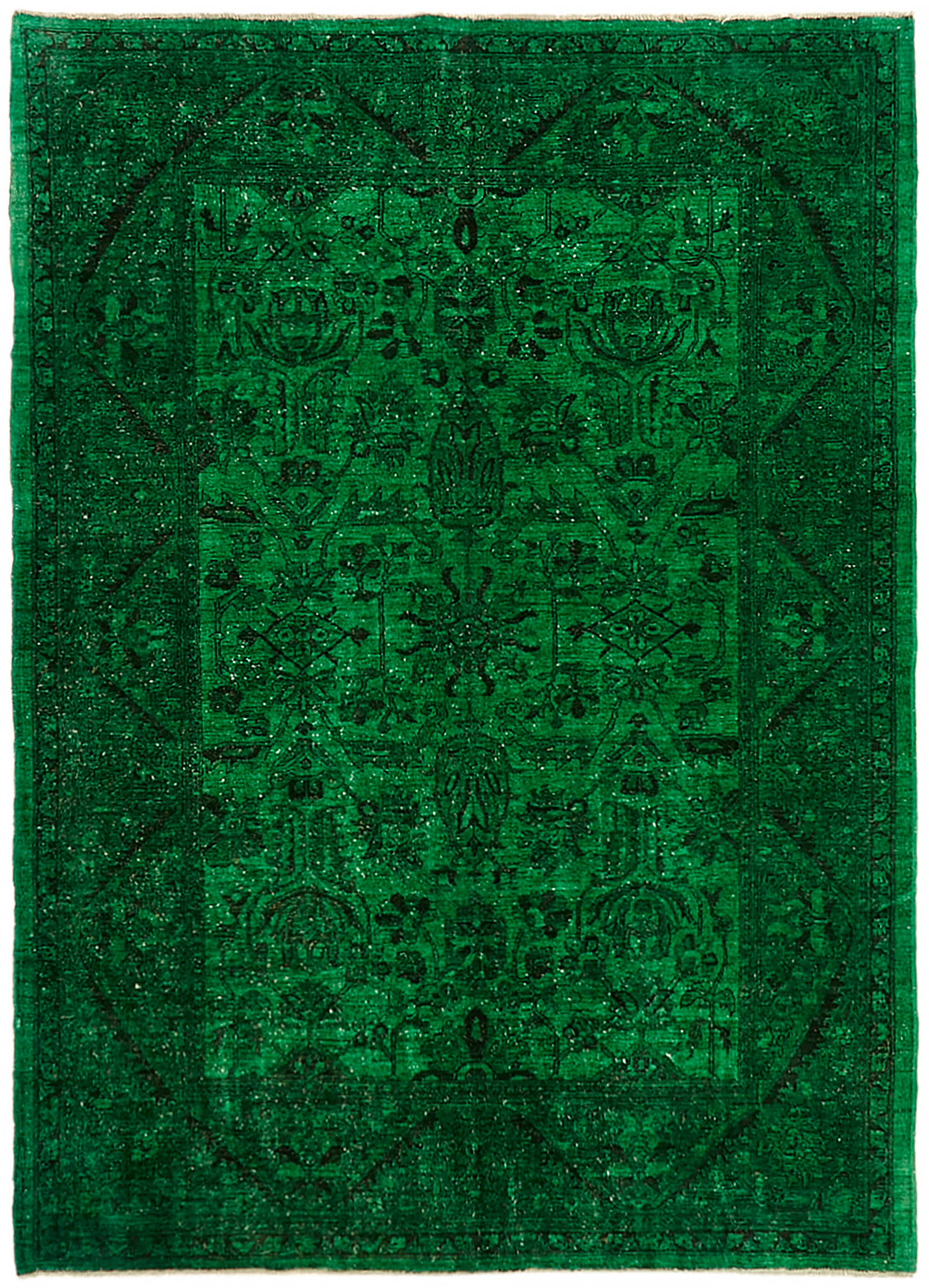 Hand-knotted persian rug 1970s 192 cm x 262 cm green wool carpet