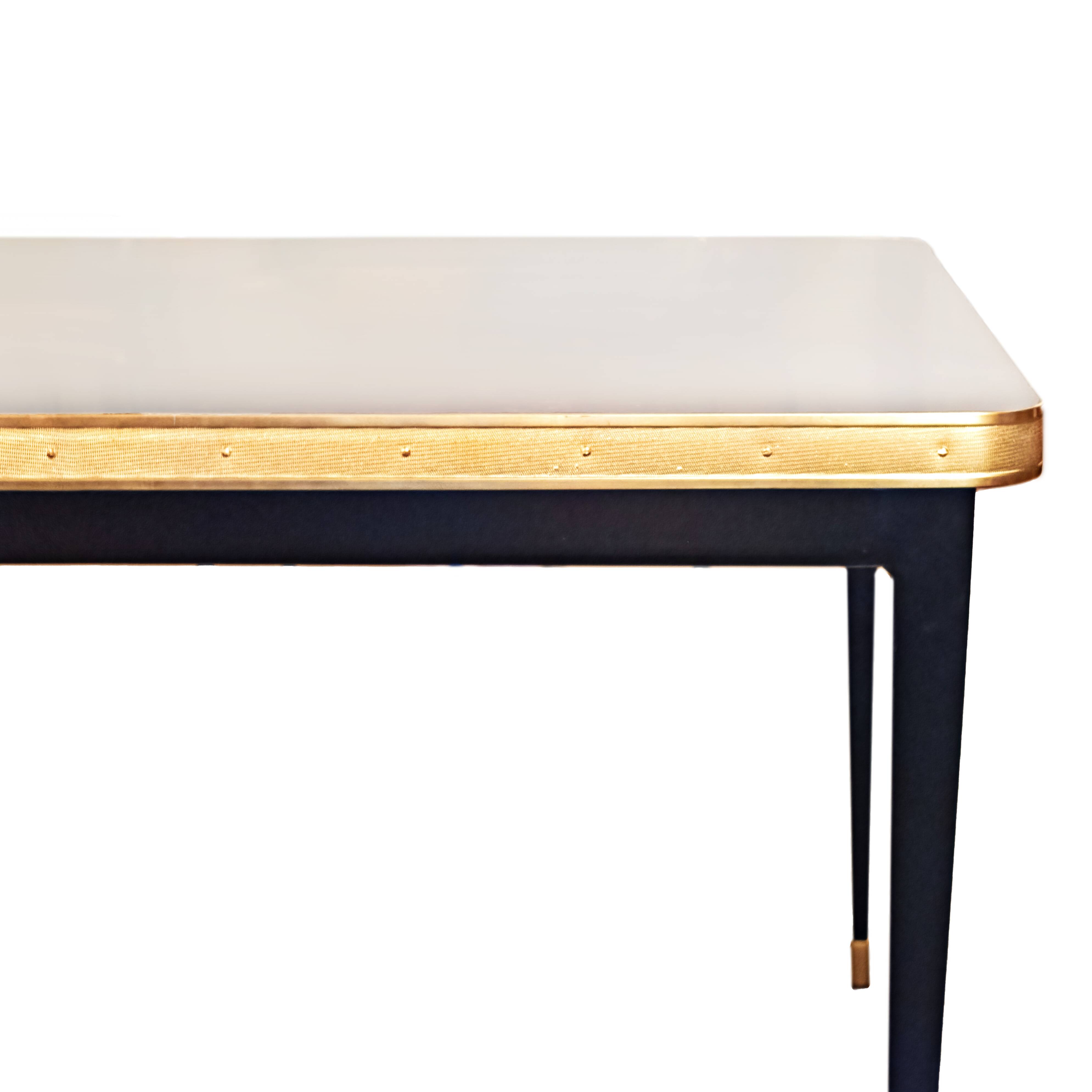 Square Dining Table, High Gloss Top, Brass, Black Tapered Legs, Diamond Black - S