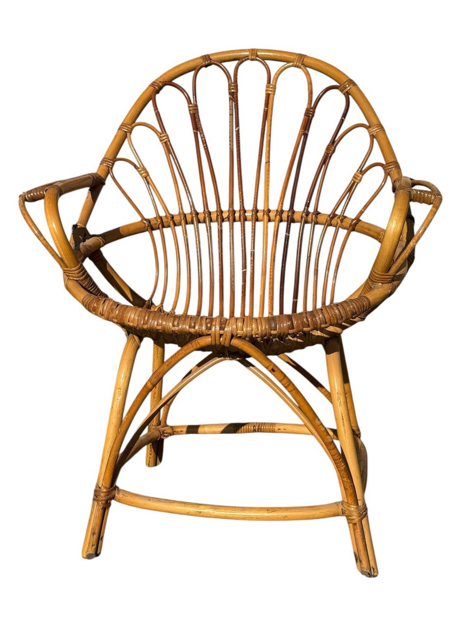 Set of 8 rattan armchairs from the 1960s, France.