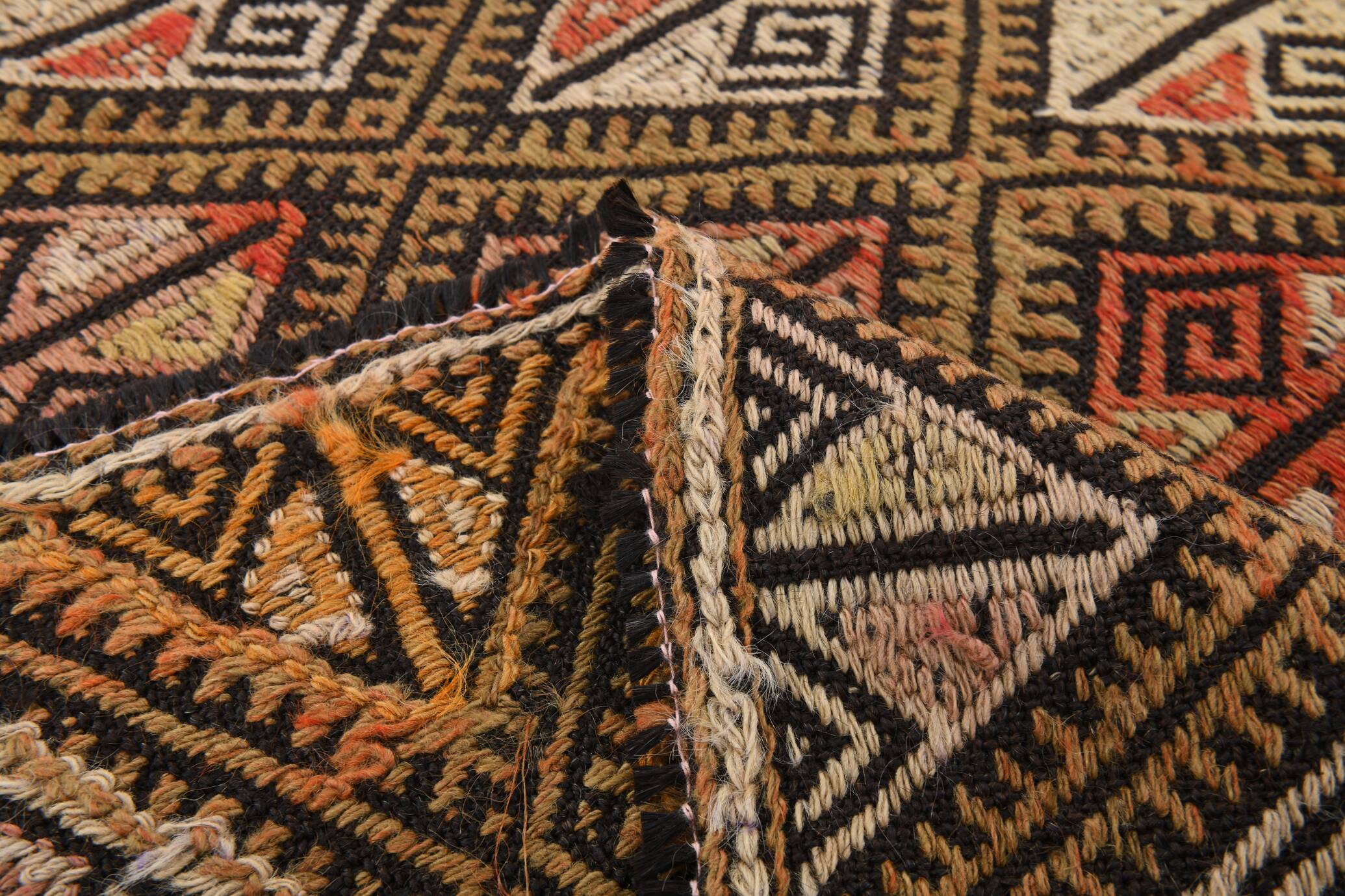 5x7 Dark Brown Vintage Kilim Rug, 153x202 Cm