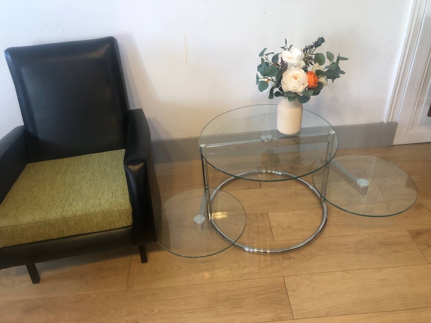 Vintage glass + steel table Bauhaus design