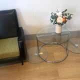 Vintage glass + steel table Bauhaus design