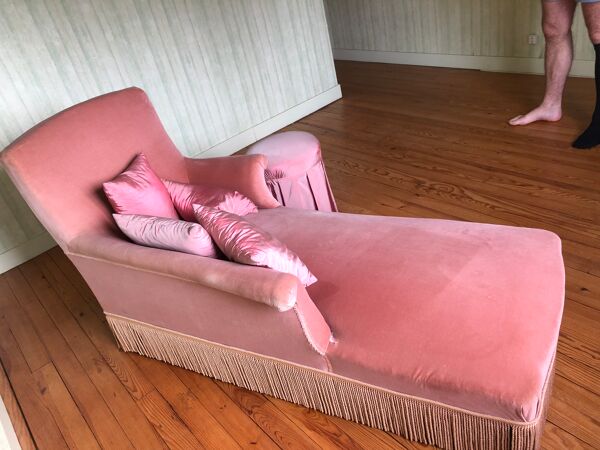 Méridienne En Velours Et Tabouret Assorti