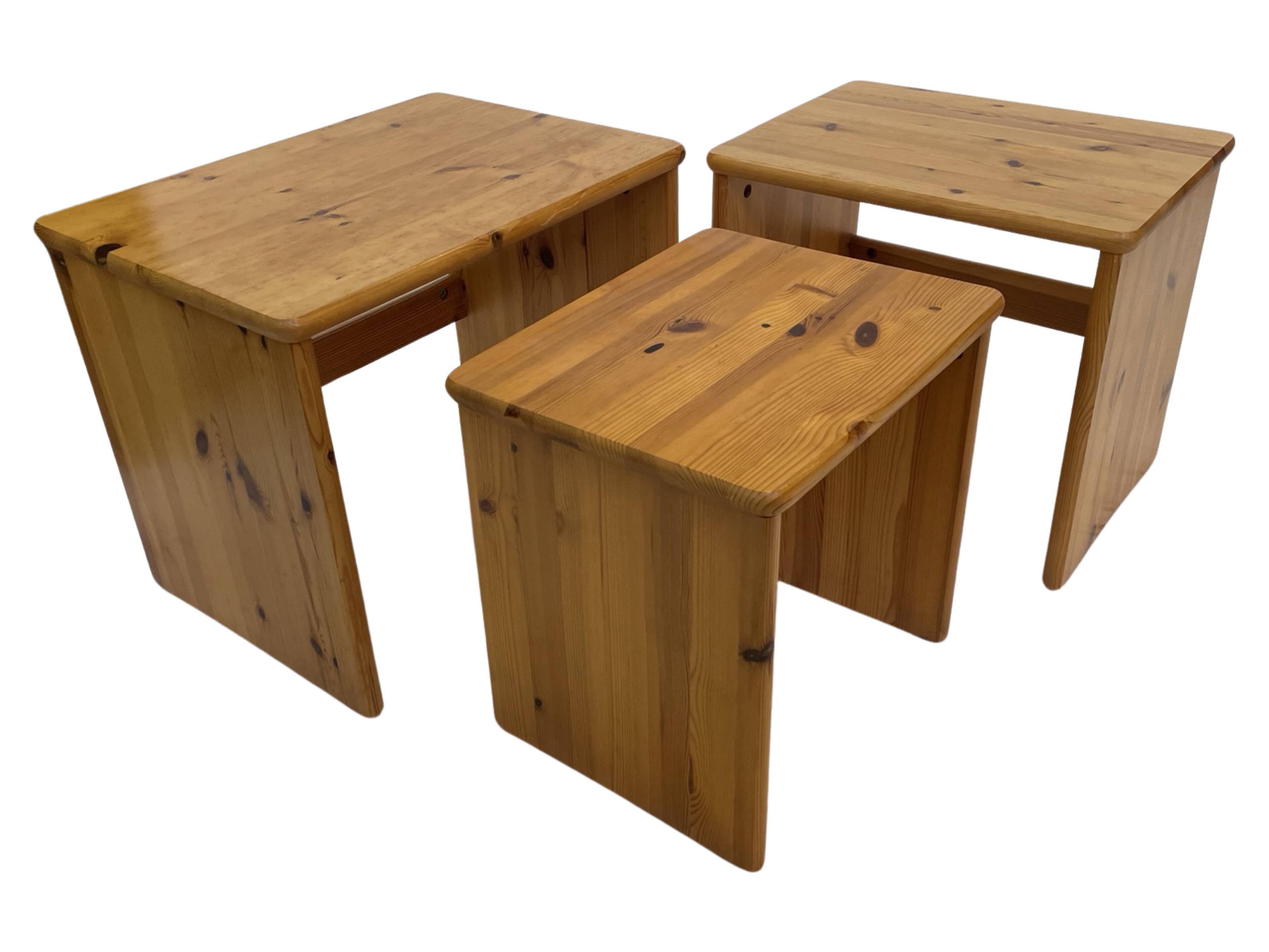 Tables gigognes vintage en bois de pin, tables d'appoint mimiset, lot de 3
