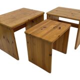 Vintage pine wood nesting tables  mimiset side tables set of 3