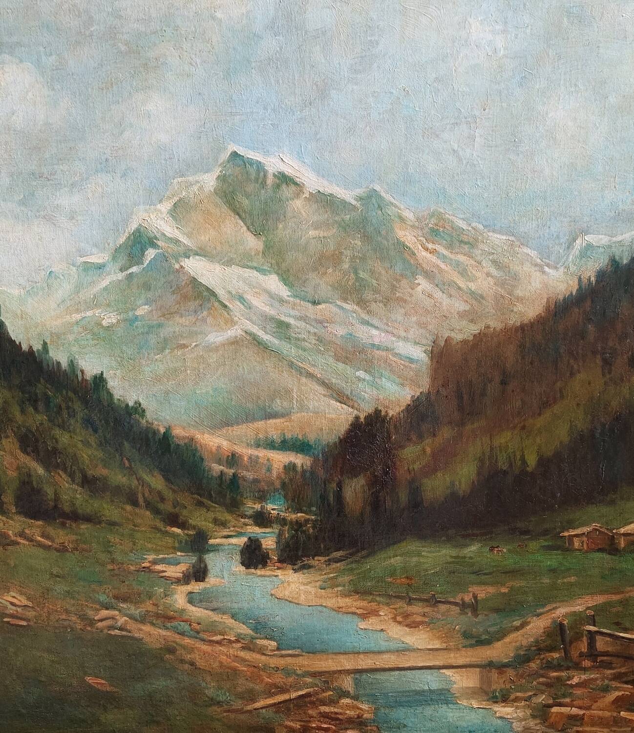 Large antique mountain painting