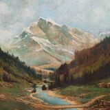 Grand tableau ancien montagne