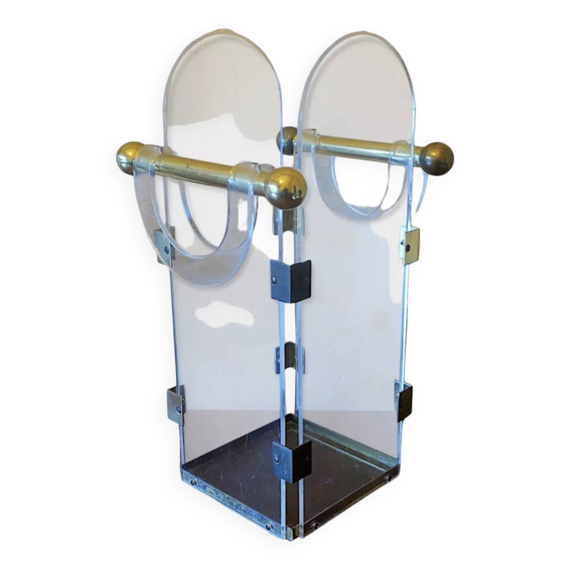 Umbrella stand in brass and clear lucite / plexiglass, 1960s