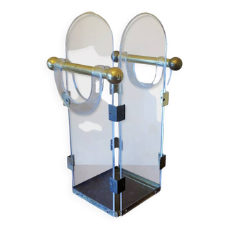 Porte-parapluies en laiton et plexiglas transparent, années 60