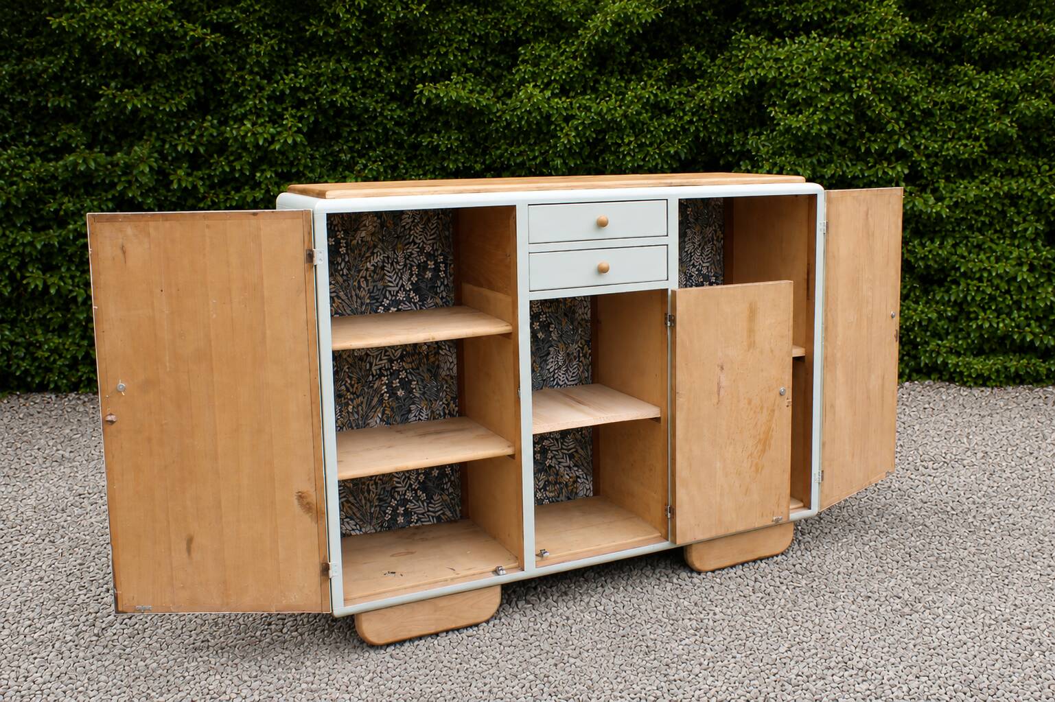 Renovated vintage buffet in Mado style – Celadon Libéron and natural wood – 13