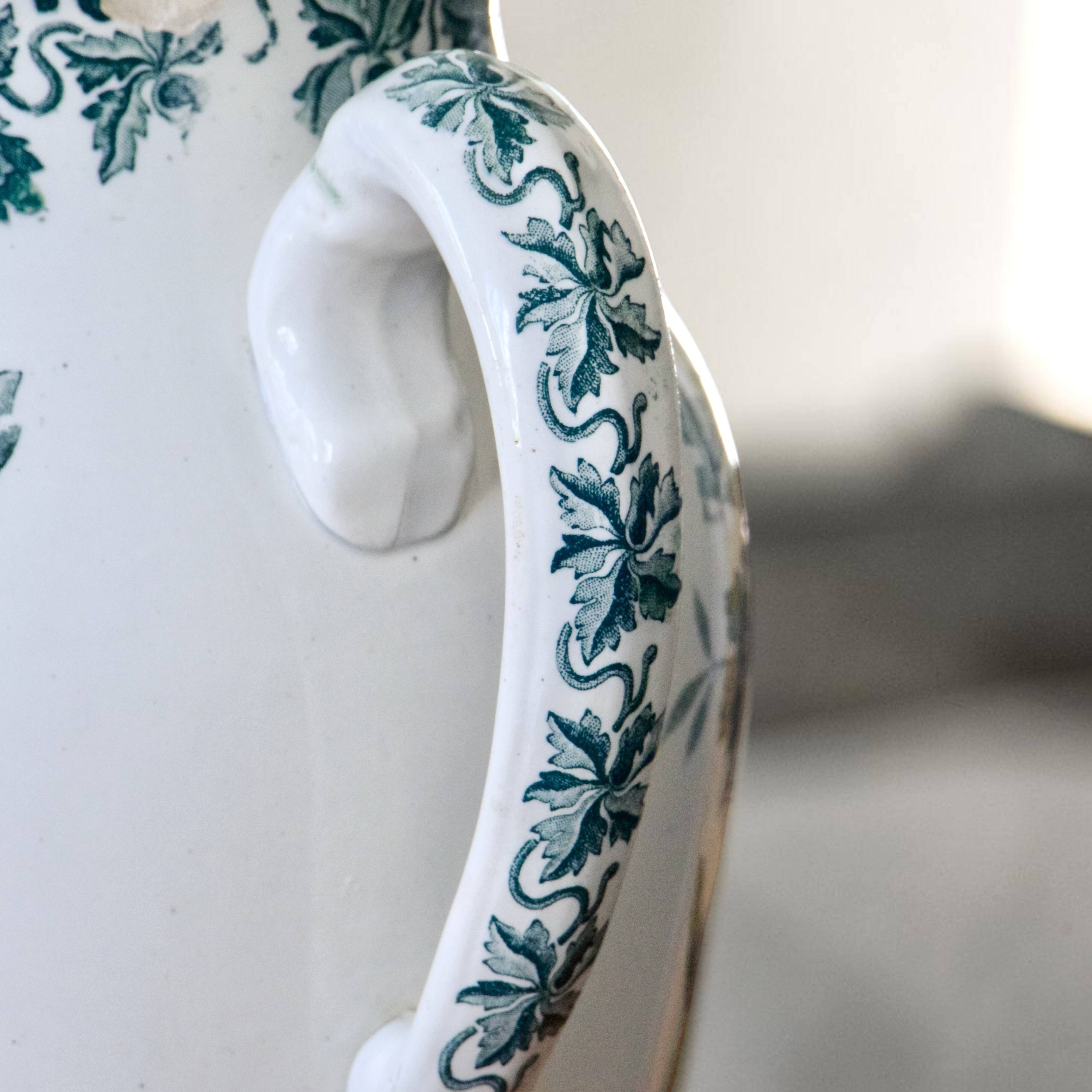 Large jug / carafe from the 19th century, ironstone, bird signed Moulin des Loups.