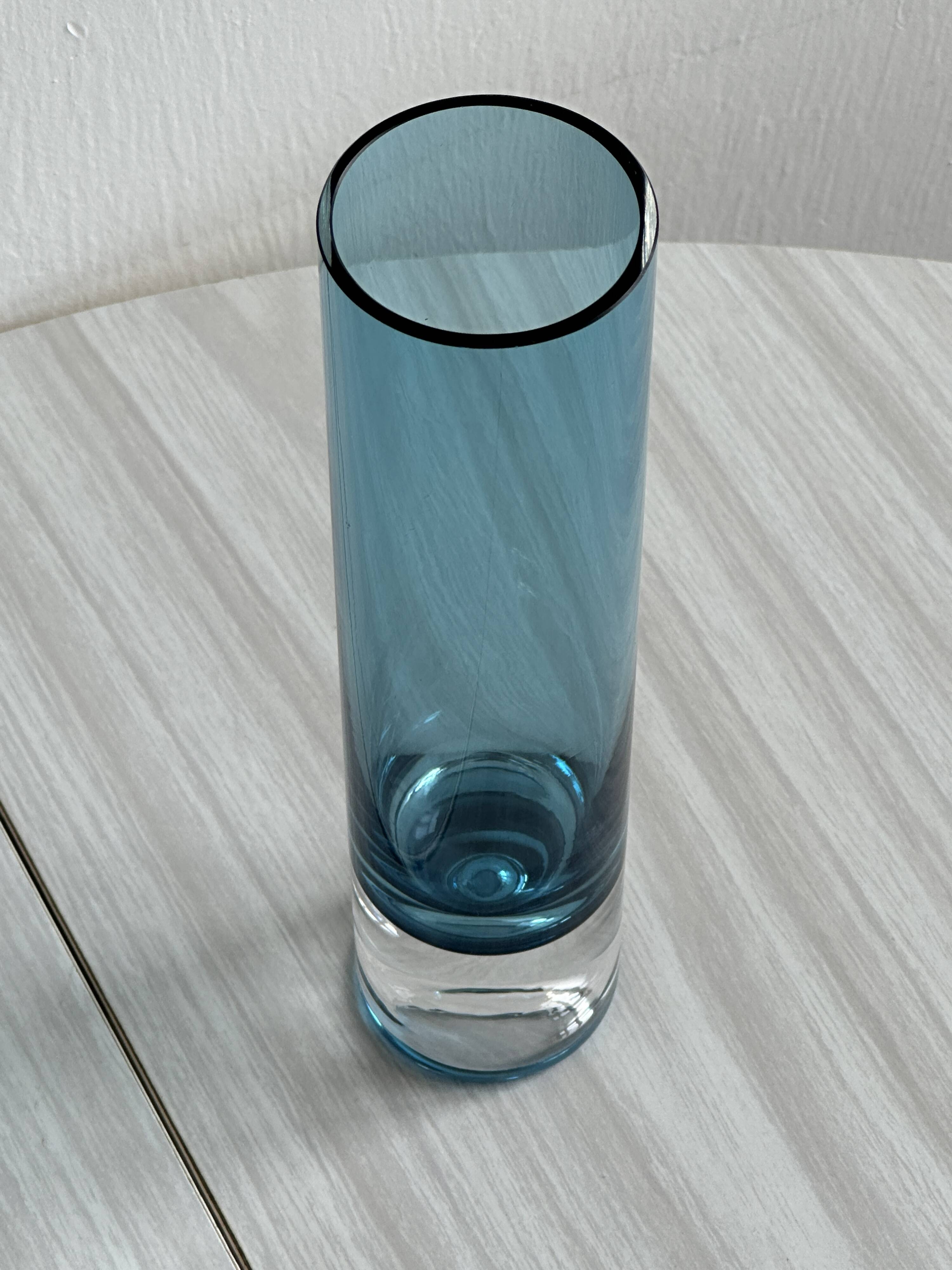 Translucent blue retro tube vase, pop soliflore vase.