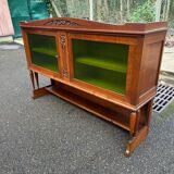 Art Deco sideboard in solid oak and frosted green glass, 1940.