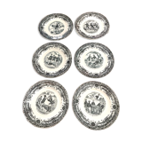 Servide 6 old dessert plates - proverbs and military - porcelain of gien