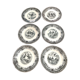 Servide 6 old dessert plates - proverbs and military - porcelain of gien