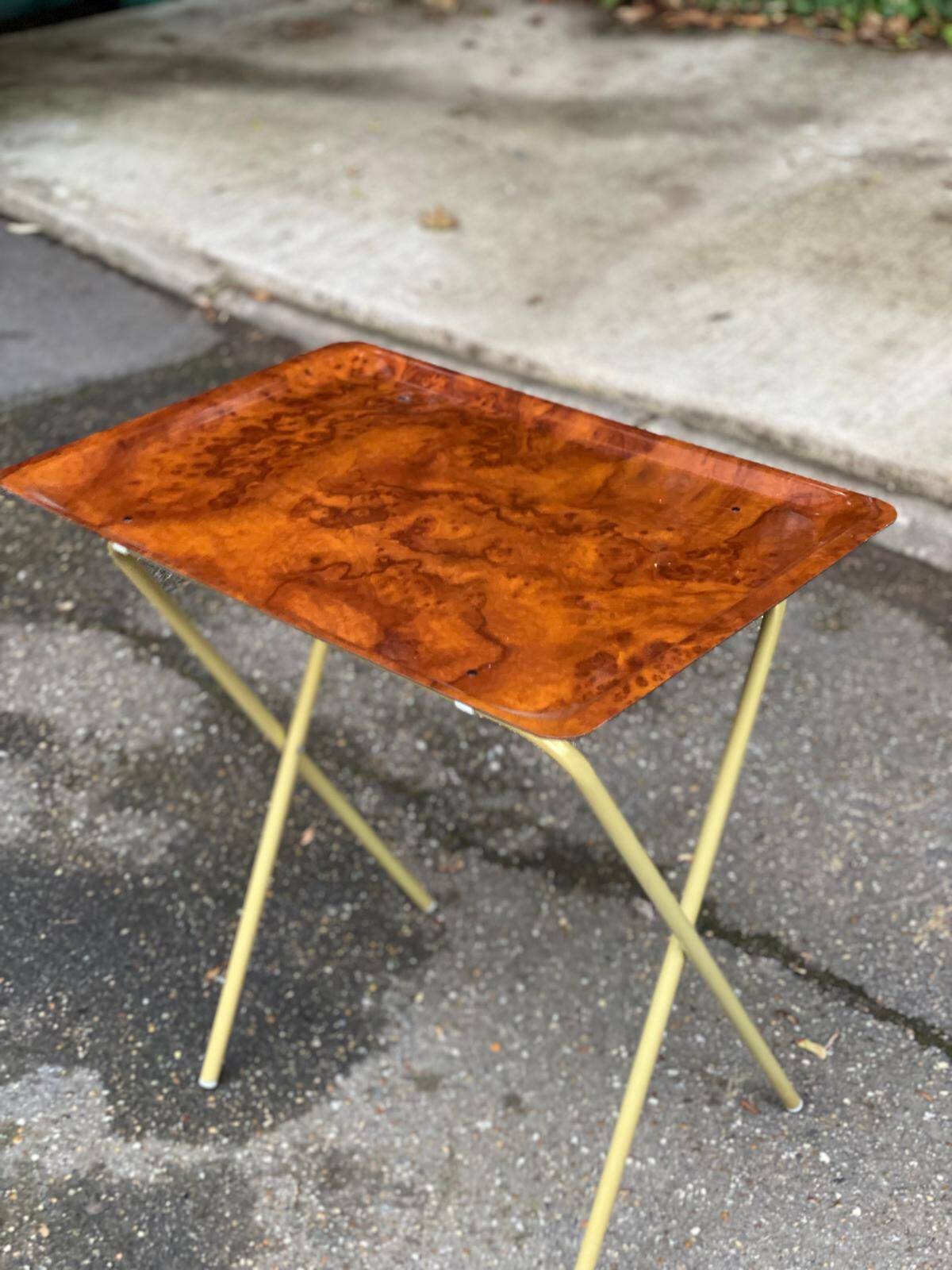 Scandinavian folding serving trolley in rosewood and gilded steel 1980