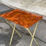 Scandinavian folding serving trolley in rosewood and gilded steel 1980