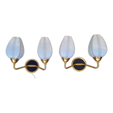 Pair of double wall lamps, tulips, Arlus edition, Paris, circa 50s