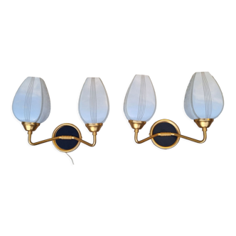 Pair of double wall lamps, tulips, Arlus edition, Paris, circa 50s