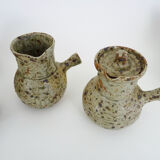 Tea set in glazed sandstone La Hulotte. Folk Art