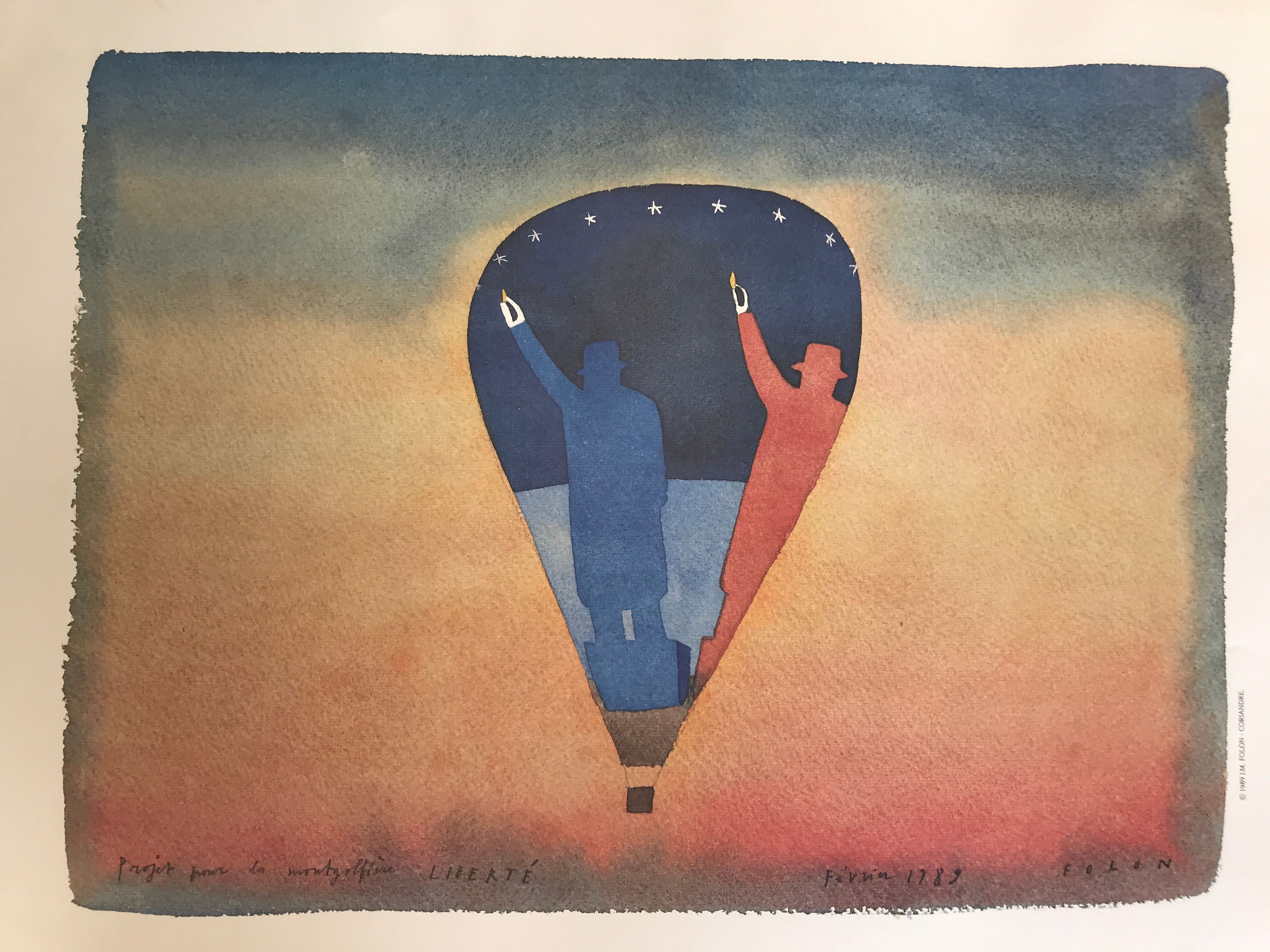 Poster Jean-Michel FOLON Project for the balloon Liberté, 1989