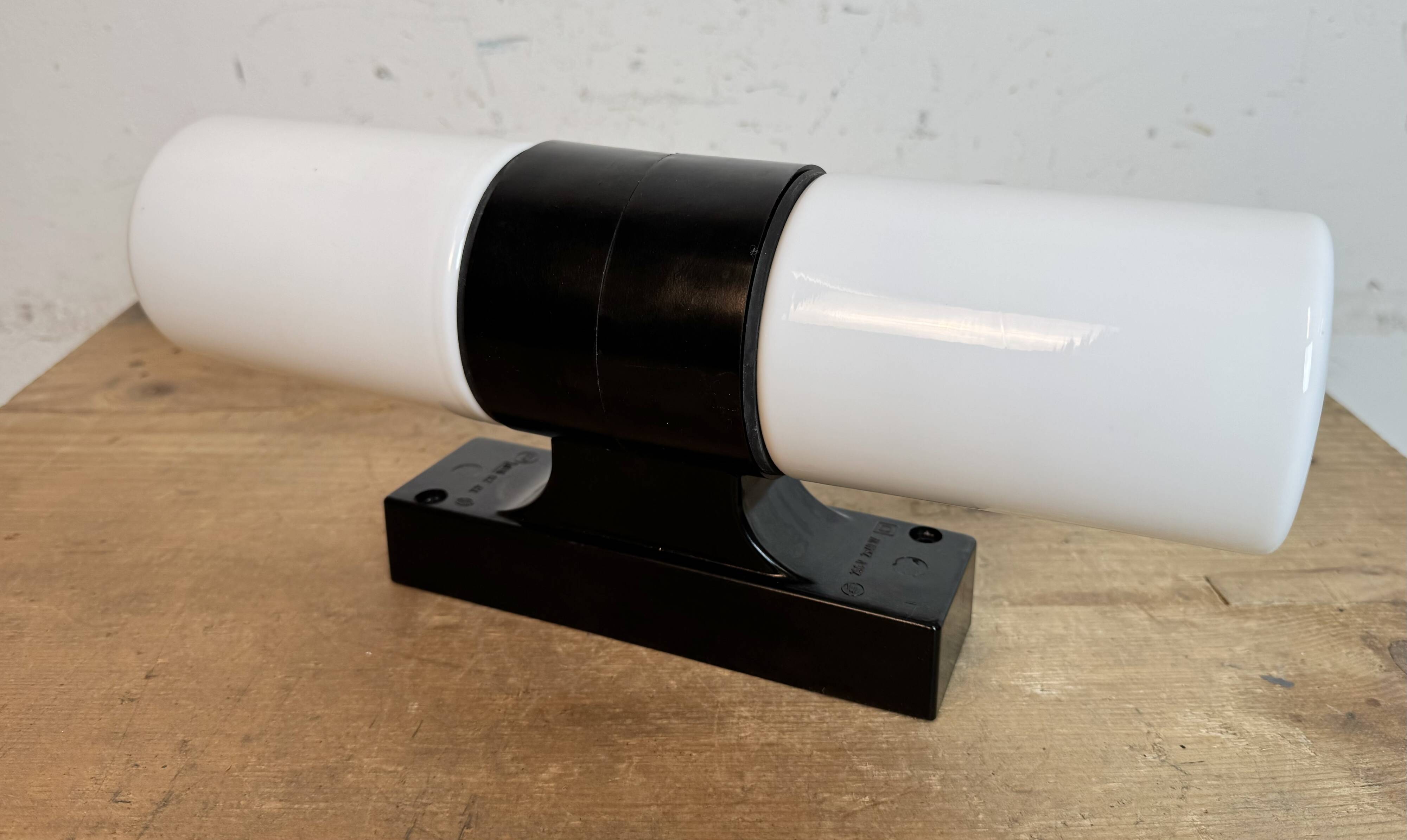 Industrial Brown Bakelite Wall Light with Milk Glass, 1960s