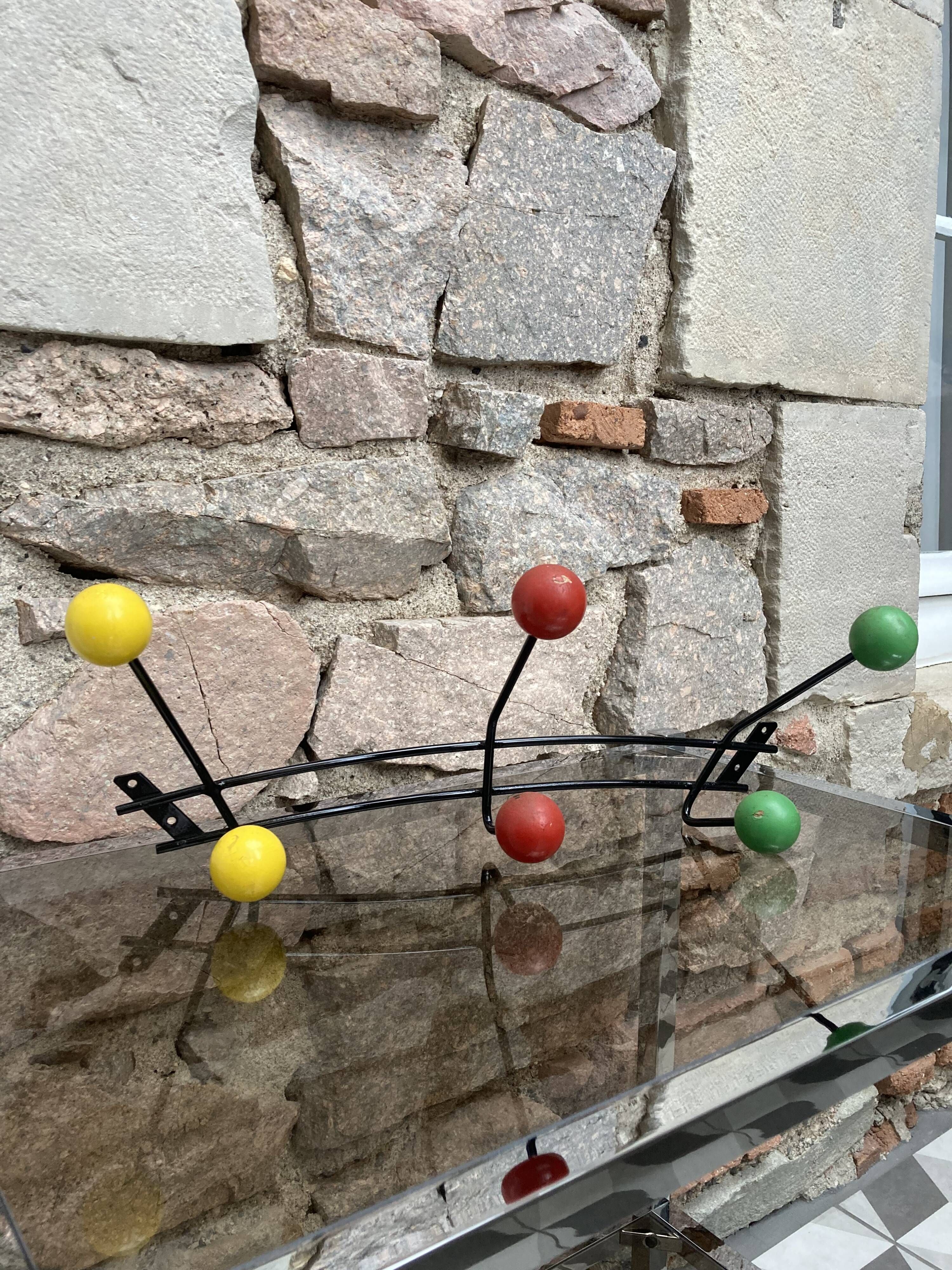 Metal coat rack with 6 wooden balls, 1950s-1960s