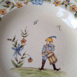 Soup plates with Moustiers de Longchamp decor, AL. Mark signature, 80s