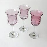 6 old pearlescent iridescent foot glasses - Old pink and amber