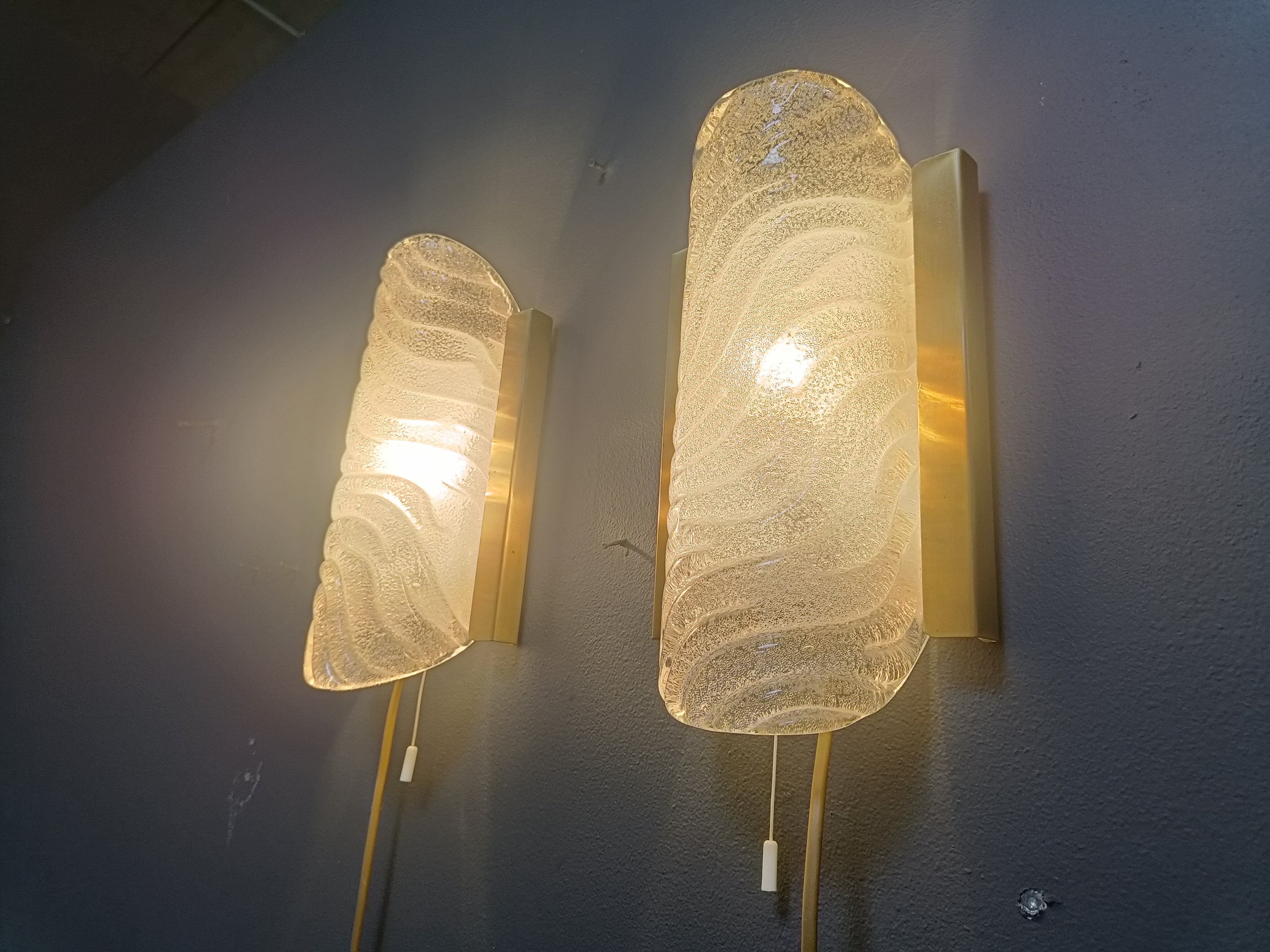 Pair of brass and glass wall lights by Fischer Leuchten, 1960s