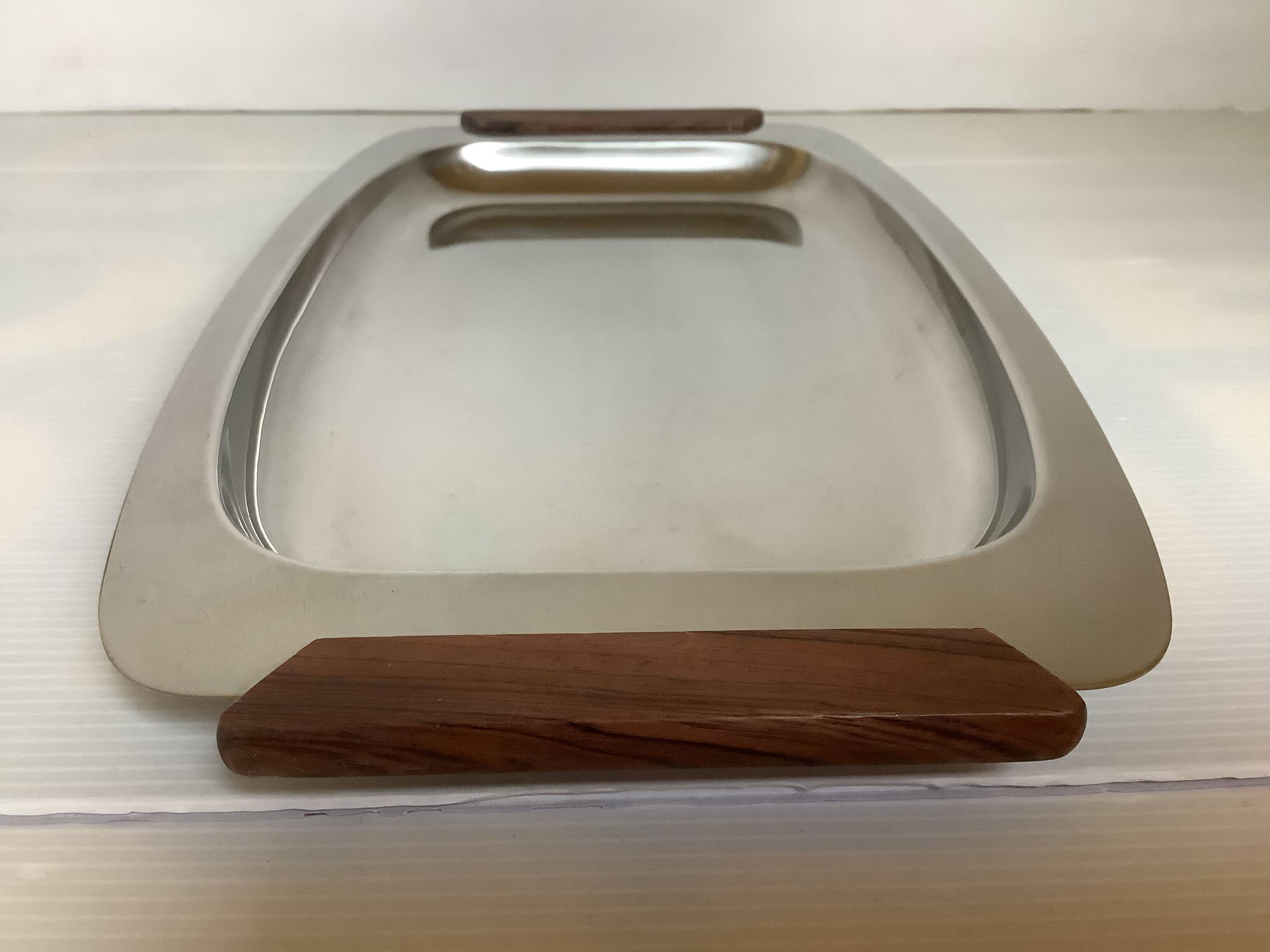 Denmark Scandinavian metal and teak dish