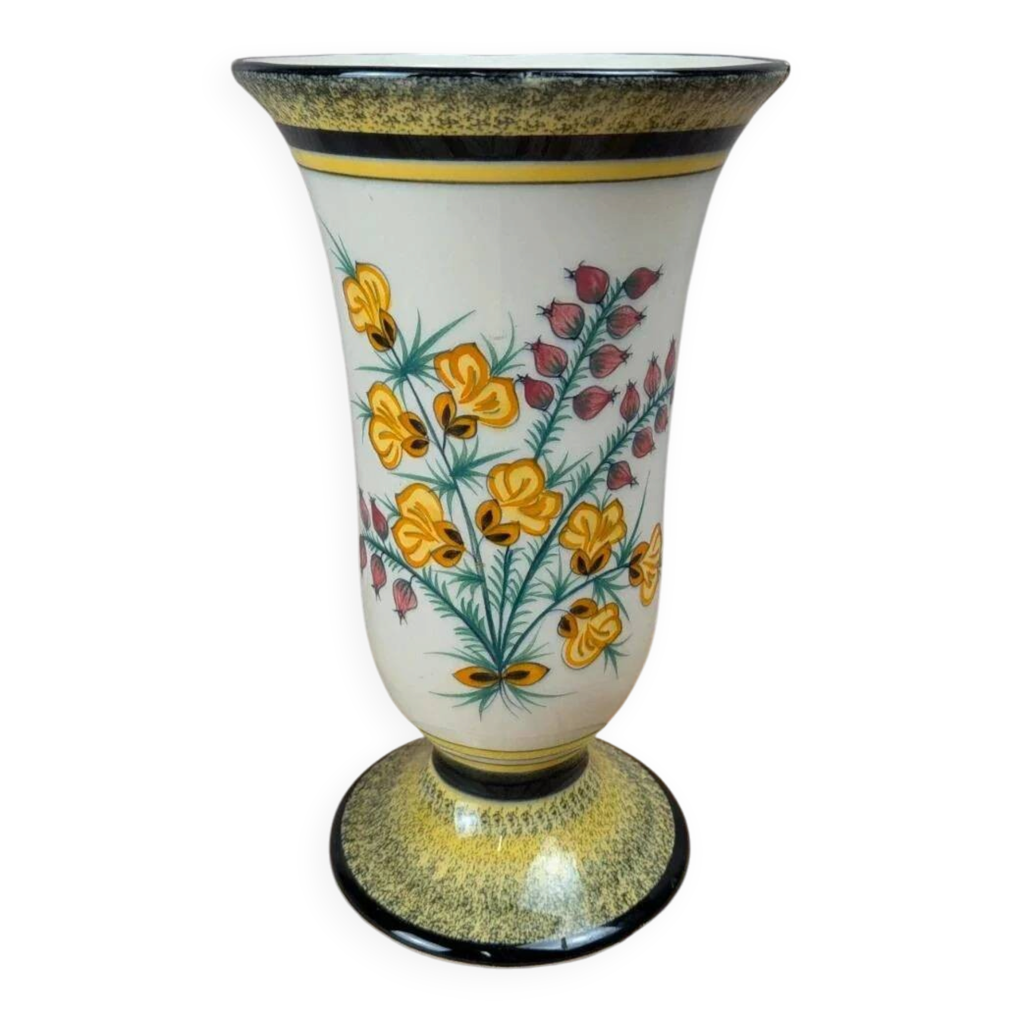 Antique Henriot Quimper vase with Breton floral decoration.
