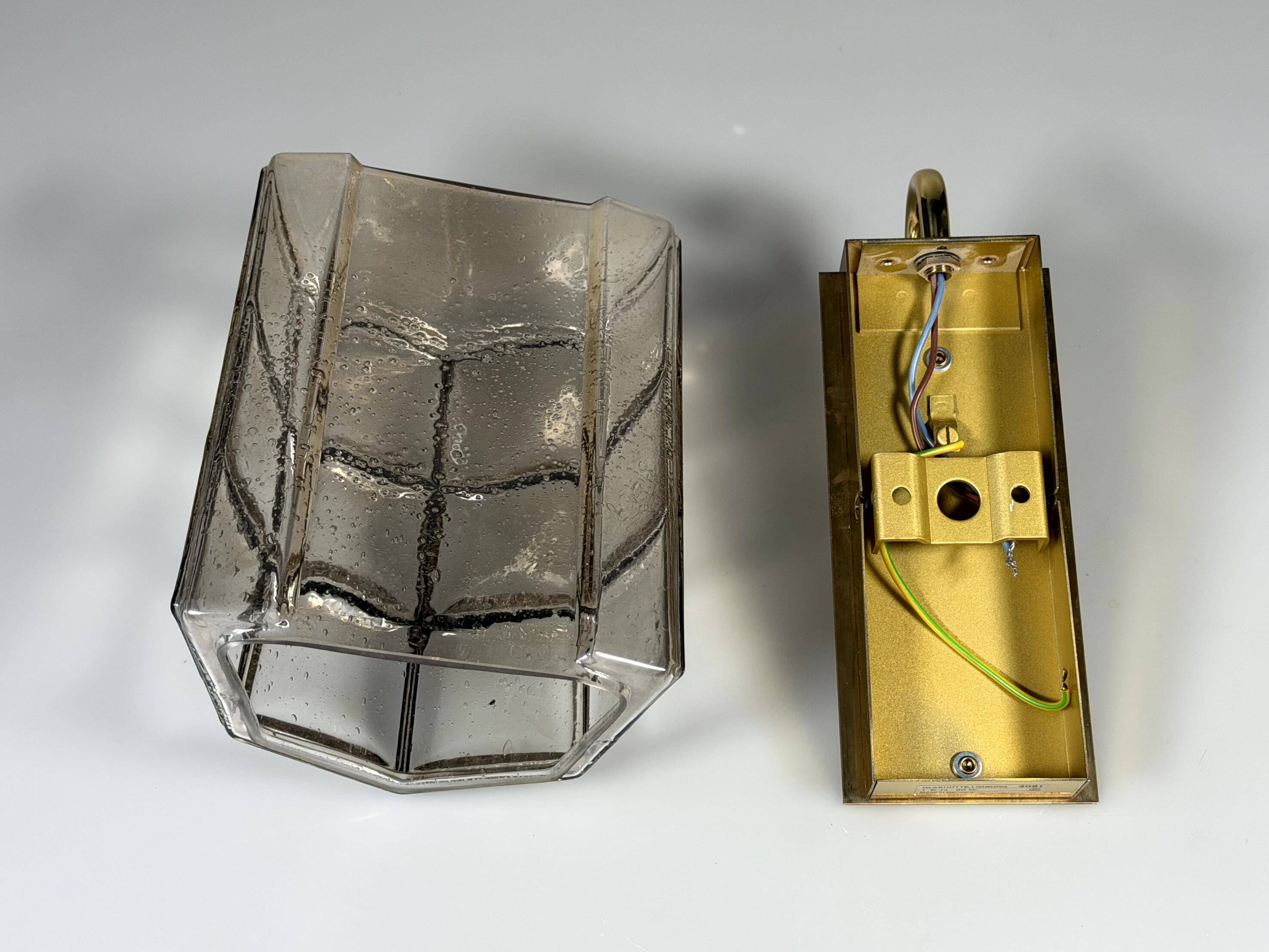 60s 70s Wall Lamp Wall Sconce Glashütte Limburg Germany Glass & Metal