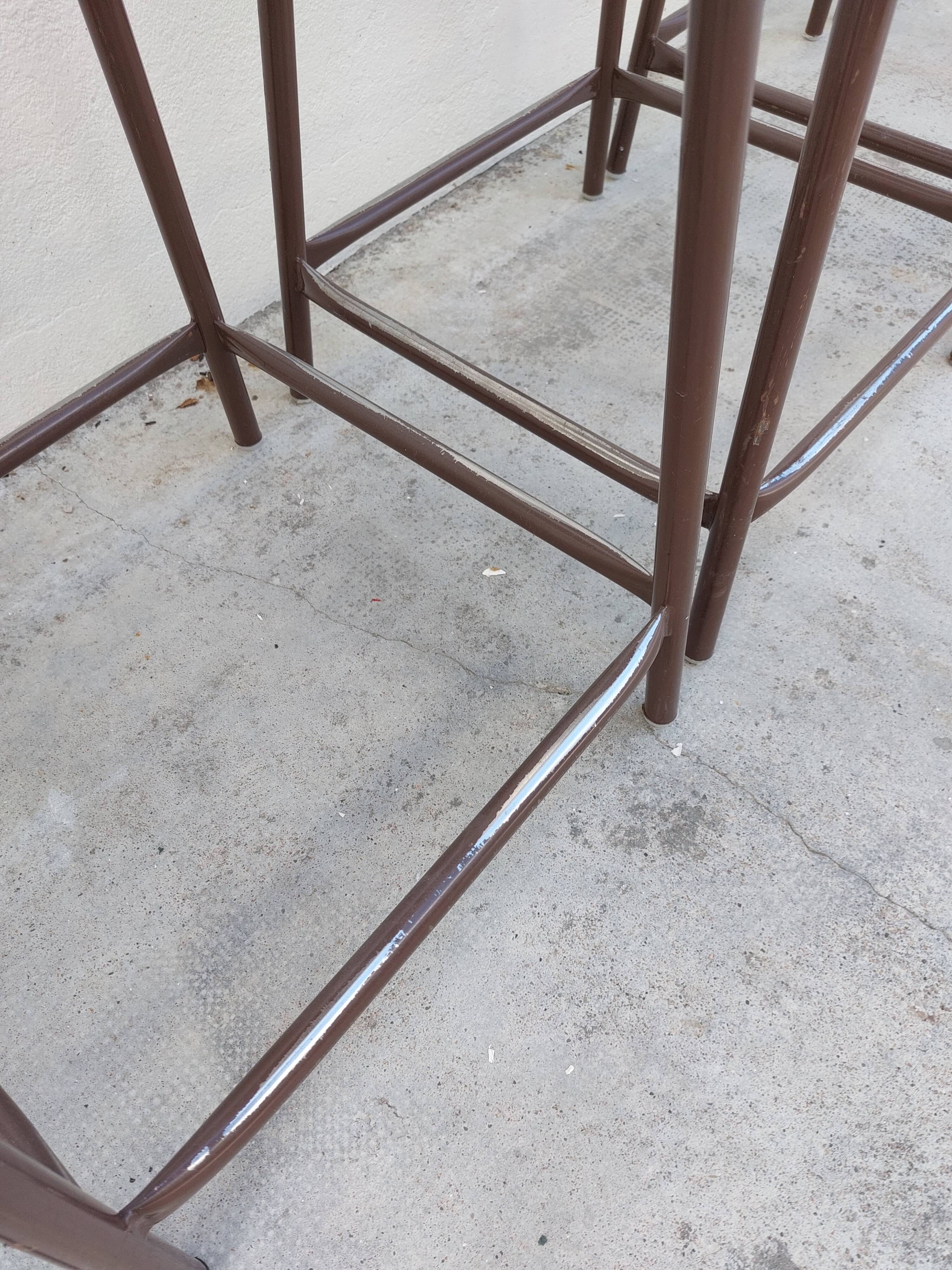 Series of 6 old workshop iron stools 1980