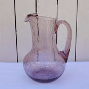 Blown glass pitcher with bubbles, Biot glassware style, vintage.
