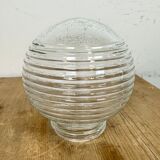 Vintage White Porcelain Ceiling Light with Ribbed Glass , 1970s