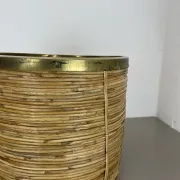 xl 31 cm, rare rattan and brass waste basket in the Crespi-Albini style, Italy 1970