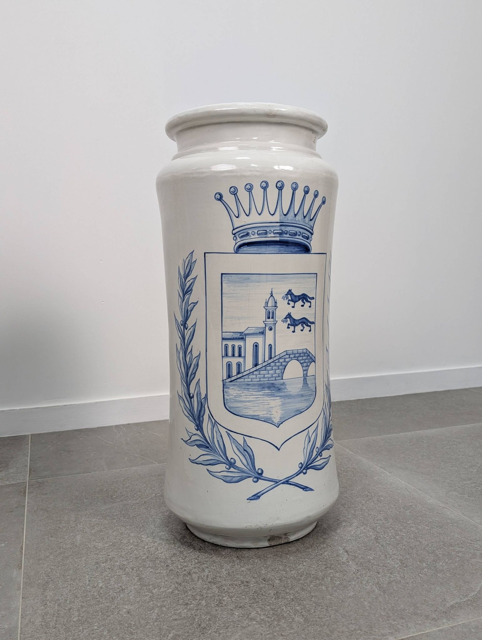 Antique Talavera Ceramic Umbrella and Walking Stick Stand with Bilbao Coat