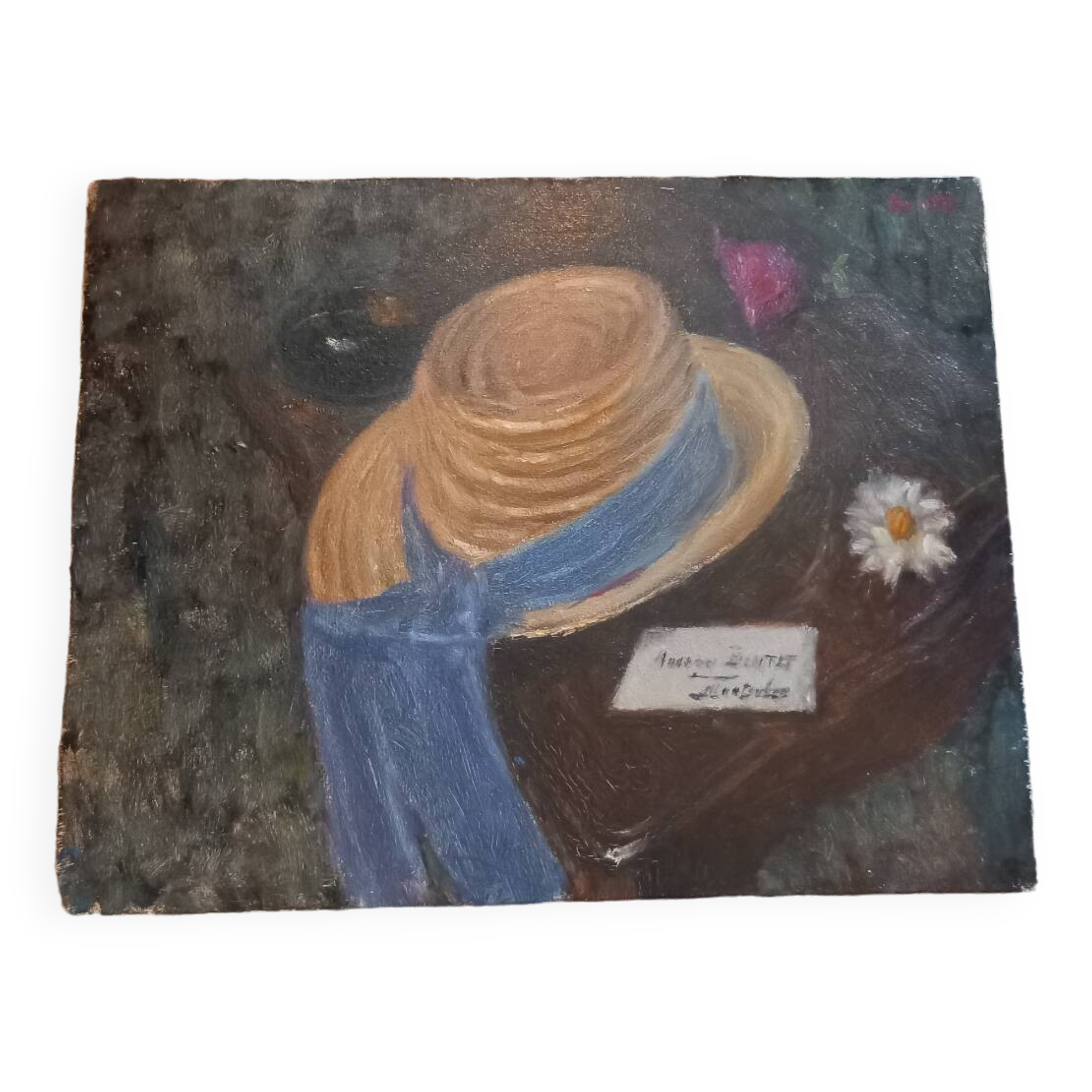 Tableau huile. Nature morte au chapeau