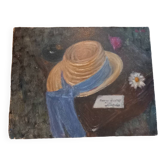 Oil painting. Still life with a hat.
