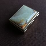 Pillbox gilded metal box and polished marble cabochon