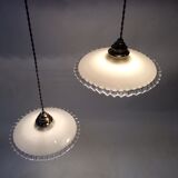 Duo of hanging lamps in opaline