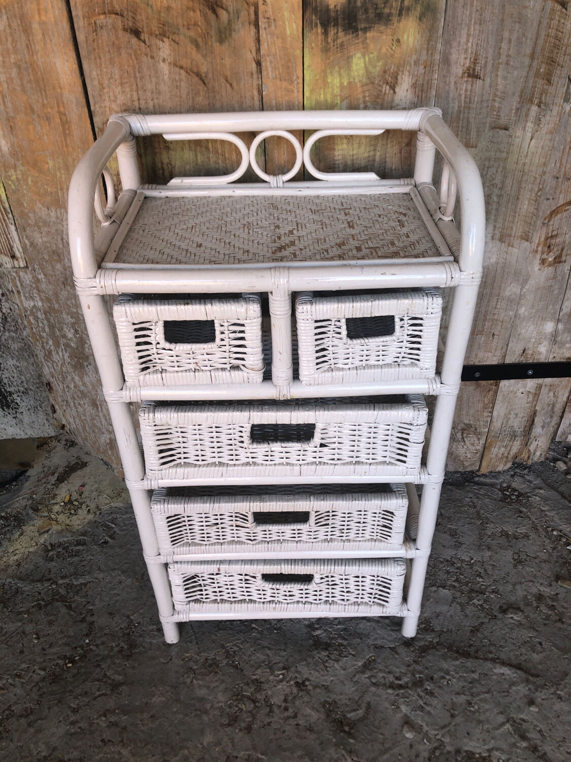 Lot 3 meubles commodes rotin blanc vintage