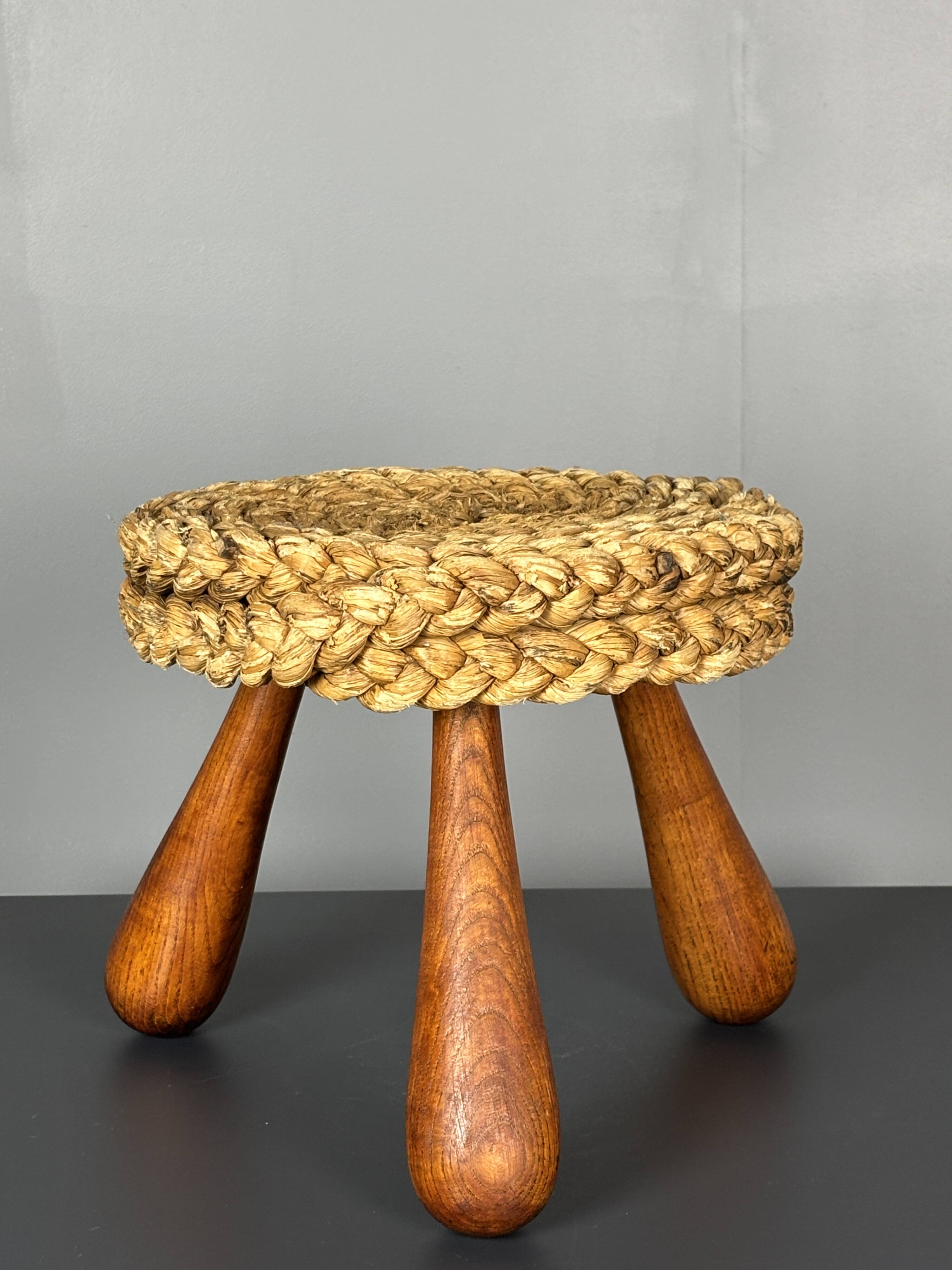 Midcentury French braided rope stool by Audoux & Minet, 1950s