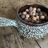 Vallauris ceramic pan – turquoise lava enamel – 1950s/1960s