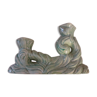 Vintage green ceramic candlestick