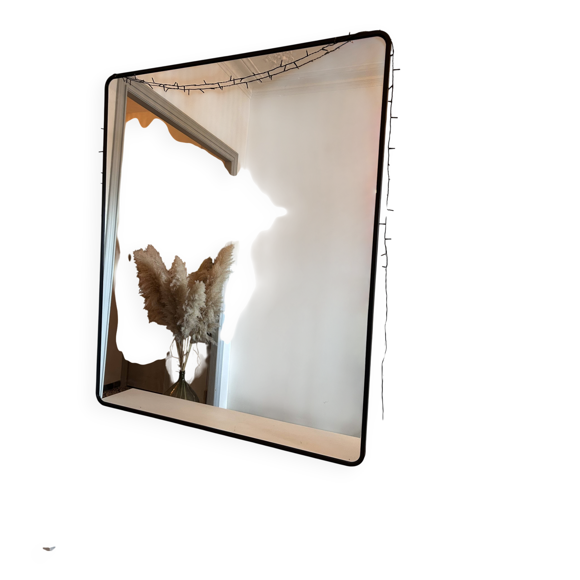 Custom-made large mirror – unique piece – black lacquered steel frame – 130 x